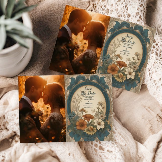 Reserve A Data Foto: Sage Green Art Nouveau Alphonse Mucha Weddin (Criador carregado)