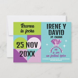 Reserve A Data Foto Save the Date Anillo Festival Turquesa Morado