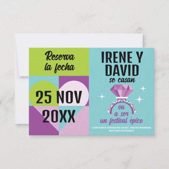 Reserve A Data Foto Save the Date Anillo Festival Turquesa Morado (Frente)
