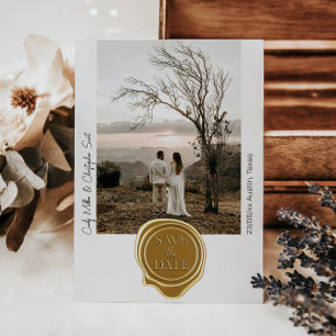 Reserve A Data Foto Selo de Cera Dourada Fofa Save The Date Minim