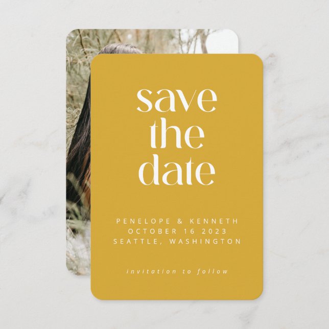 Reserve A Data Foto Simples Amarelo Amarelo de Mostarda Moderna M (Frente/Verso)