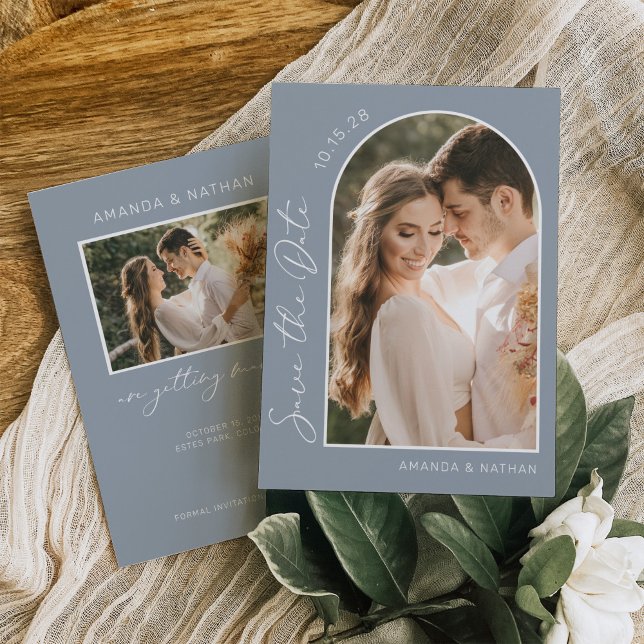 Reserve A Data Foto Simples Casamento Azul Dusty Elegante (Criador carregado)