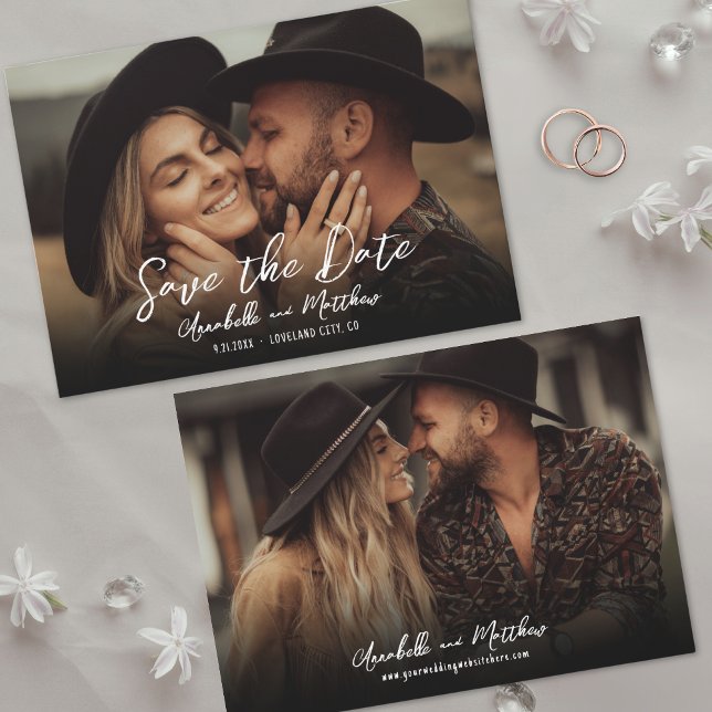 Reserve A Data Foto Simples Casamento Boho Rústico Script (Photo Simple Rustic Script Boho Wedding Save the Date)