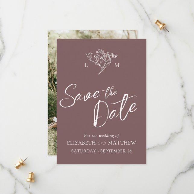 Reserve A Data Foto simples de flor silvestre marrom e branca  (Frente/Verso In Situ)