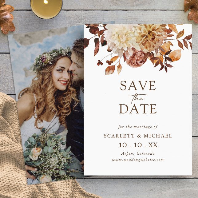 Reserve A Data Foto Simples De Queda Salvar A Data (Simple Elegant Fall Floral  Photo Save The Date by Painted Paperie
)