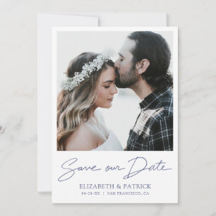 Reserve A Data Foto simples de script azul moderno Salve a data