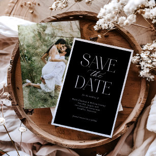Reserve A Data Foto Simples de Script Branco Preto Elegante