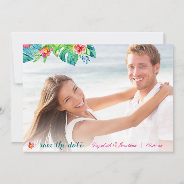 Reserve A Data Foto Tropical Beach Berry Pink Teal Floral (Frente)