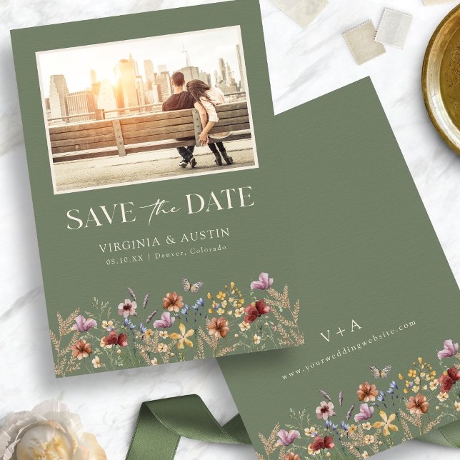 Reserve A Data Foto Verde Boho Salve A Data (Green Photo Boho Save The Date
)