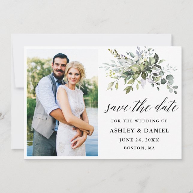 Reserve A Data Foto verde da caligrafia moderna (Frente)