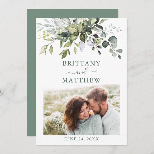 Reserve A Data Foto Verde de Cor Verde Moderna de Água (Frente/Verso)