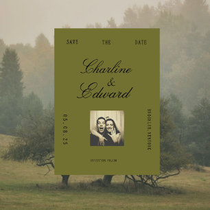 Reserve A Data Foto Verde Oliva Vintage para Save the Date 