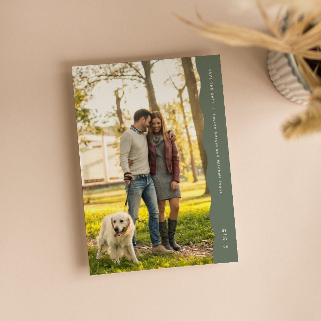 Reserve A Data Foto verde simples da faixa de onda moderna (Criador carregado)