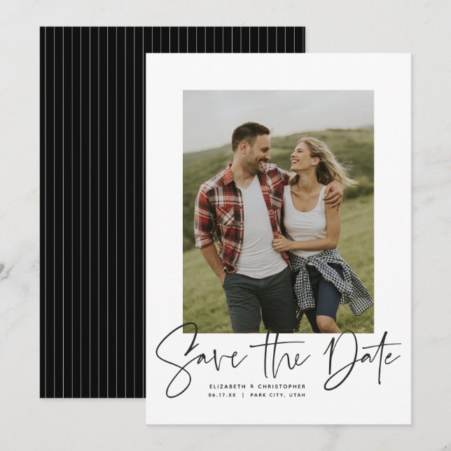 Reserve A Data Foto vertical com texto moderno para salvar a data (Frente/Verso)