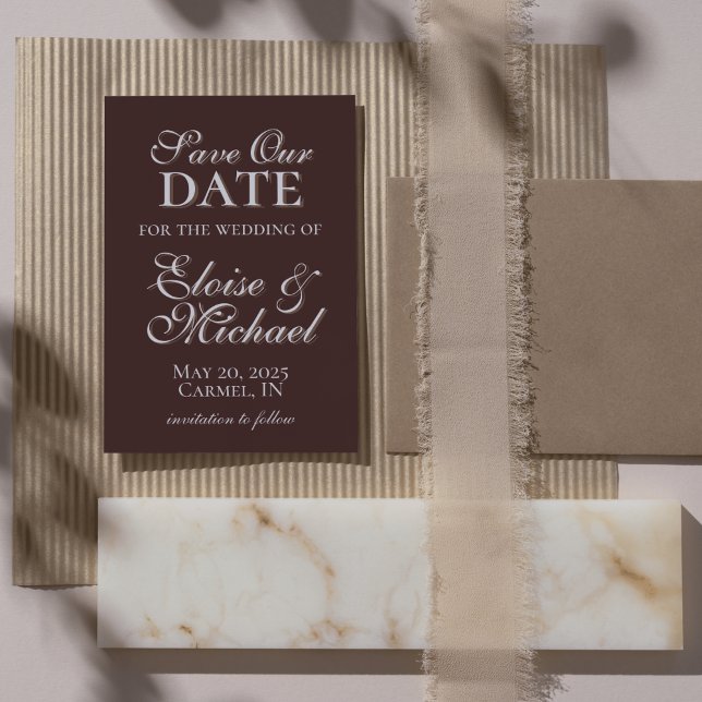 Reserve A Data Foto Vertical Modern Mousse Brown Salva a Data (Modern Elegant Mousse Brown Wedding Suite Theme with options to personalize for your special day.)