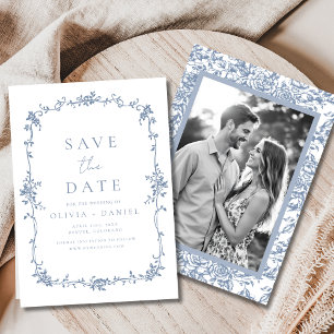 Reserve A Data Foto Vitoriana Floral Dusty Casamento Francês Azul