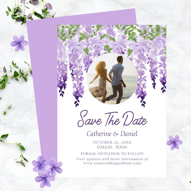Reserve A Data Foto Watercolor Wisteria Floral Casamento (Criador carregado)