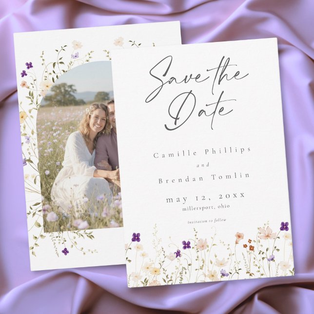 Reserve A Data Fotografia de casamento botânico de flores silvest (Minimalist Wildflower Botanical Wedding Save The Date)