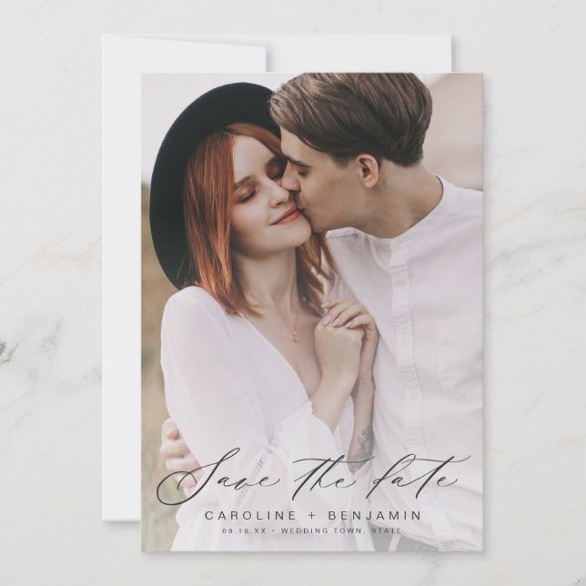 Reserve A Data Fotografia de casamento com caligrafia moderna par (Frente)