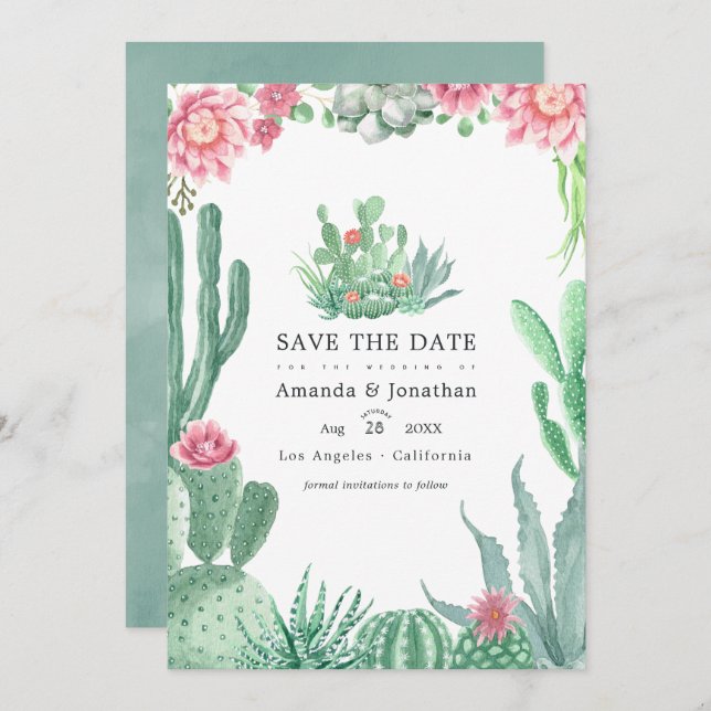 Reserve A Data Fotografia de casamento de suculentas em aquarela (Frente/Verso)