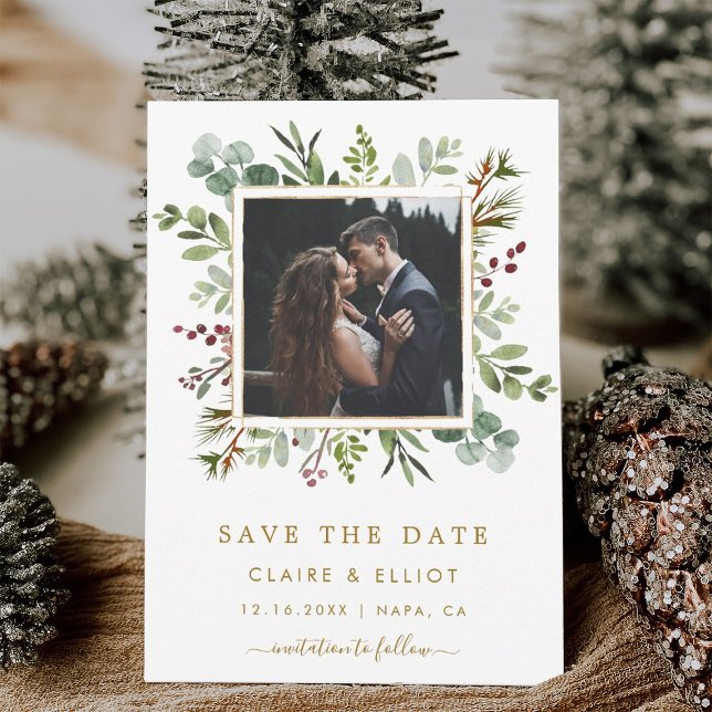 Reserve A Data Fotografia de casamento dourado de verde botânico  (Criador carregado)