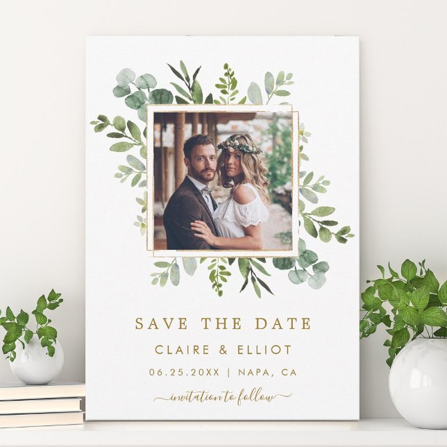 Reserve A Data Fotografia de Casamento Verde Dourado Botânico Sal (Criador carregado)