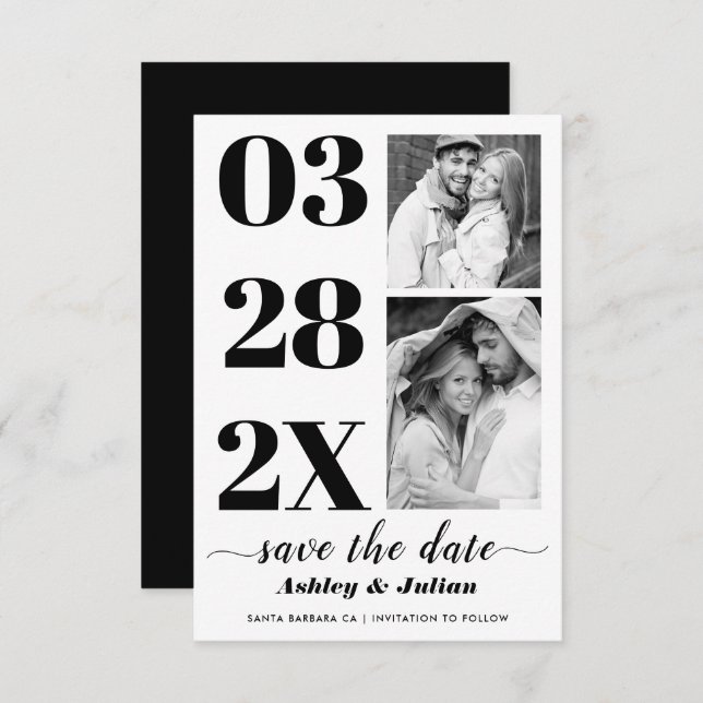 Reserve A Data Fotografia moderna em preto e branco, duas fotos (Frente/Verso)