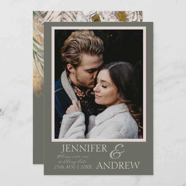 Reserve A Data Fotografia moderna Green Tropical Salve a data (Frente/Verso)