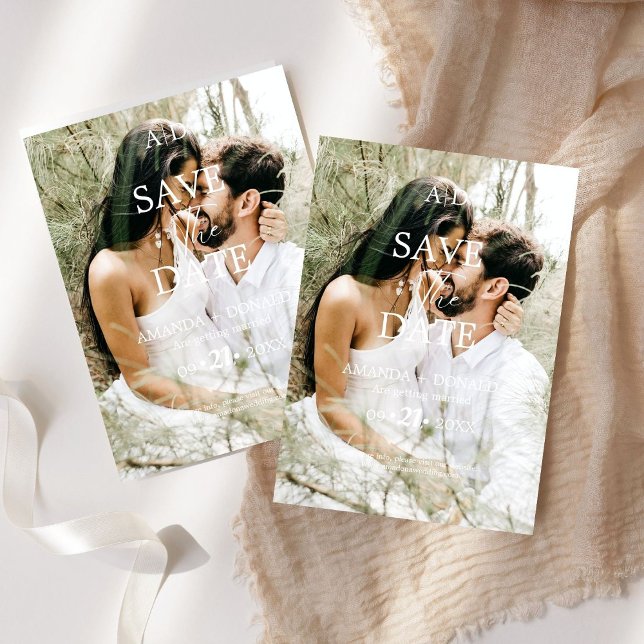 Reserve A Data Fotomínimo Monograma Preto e Branco Casamento (Criador carregado)