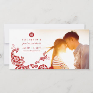 Reserve A Data Fotomural de Pavão Vermelho Boho Dupla Felicidade 