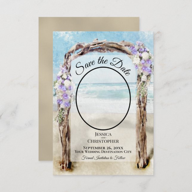 Reserve A Data Fotos de Árvore de Praia com Florais de Aguarela R (Frente/Verso)