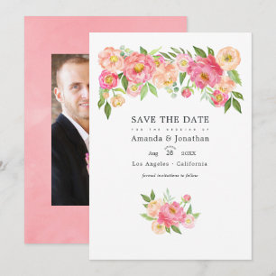 Reserve A Data Fotos de Casamento com Peônias em Aquarela Rosa Pa