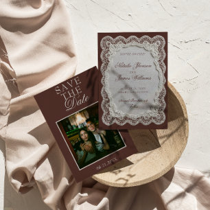 Reserve A Data Fotos de casamento com renda marrom chocolate Old 