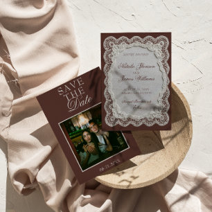 Reserve A Data Fotos de casamento com renda marrom chocolate Old