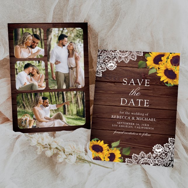 Reserve A Data Fotos de casamento de girassóis com madeira de cel (Criador carregado)