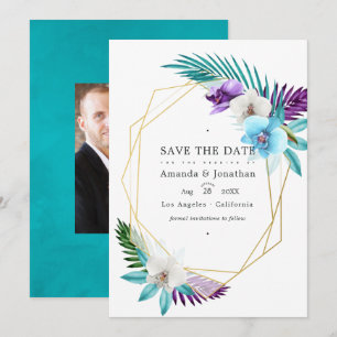 Reserve A Data Fotos de casamento de orquídeas tropicais geométri