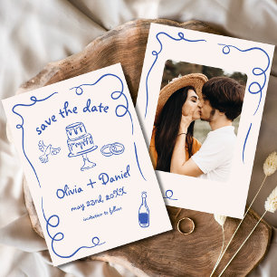Reserve A Data Fotos de Casamento Desenhadas à Mão em Azul Naval