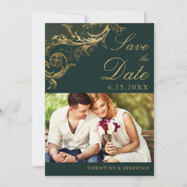 Reserve A Data Fotos de casamento florais em dourado verde vintag