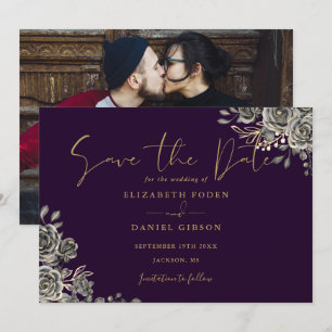 Reserve A Data Fotos de casamento gótico floral roxo e dourado