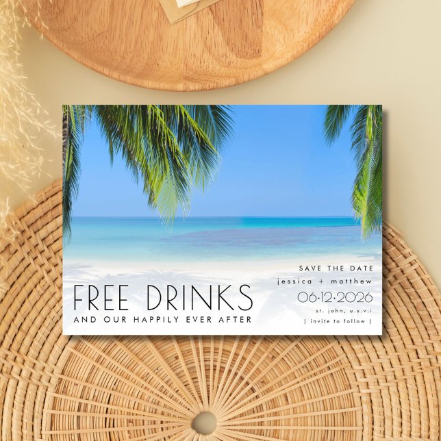 Reserve A Data Fotos de Casamento nas Ilhas Virgens na Praia Trop (Tropical Beach Virgin Islands Photo Wedding Save The Date)