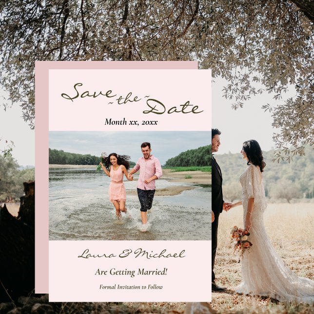 Reserve A Data Fotos de Casamento, Rosa Bege, Verde, Save The Dat (Save The Date Photo Wedding)