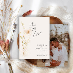 Reserve A Data Fotos de Flores Prensadas em Dourado Romântico e R