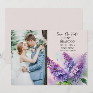 Reserve A Data Fotos Florais de Lilás Roxo Casamento Elegante Mod