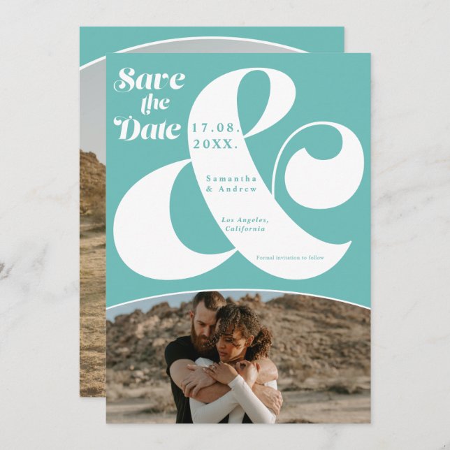 Reserve A Data Fotos modernas de entretenimento e turquesa 2 salv (Frente/Verso)