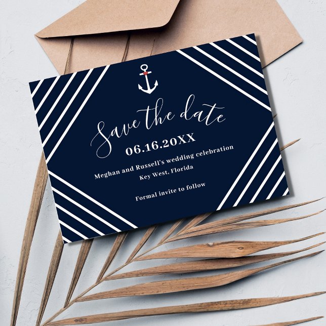 Reserve A Data Fotos Navais de Casamento da Marinha (Navy Nautical Photo Wedding Save The Date)