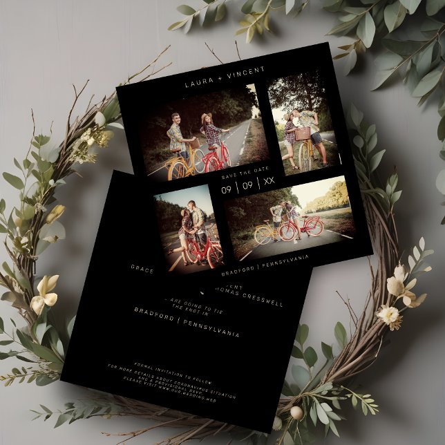 Reserve A Data Four Photos Minimalist Modern Collage Wedding (Stylish Four Photos Minimalist Modern Collage Wedding Save the Date Card.)