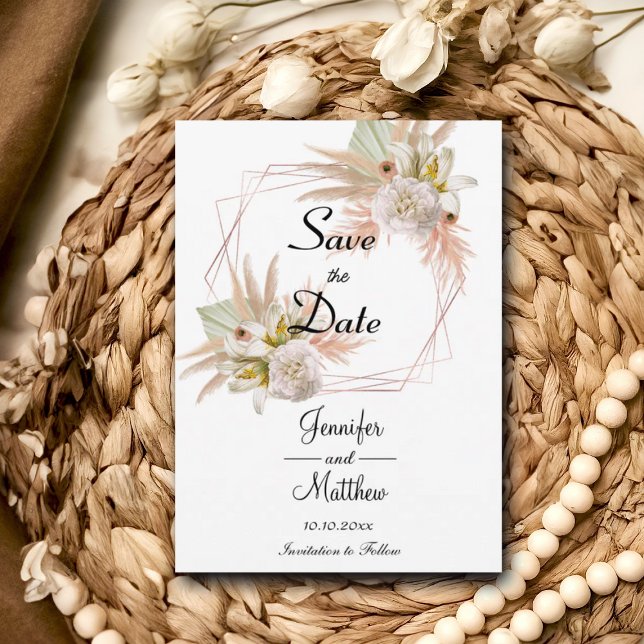 Reserve A Data Frame Dourado Elegante Pampas Florais Branco Grass (Criador carregado)