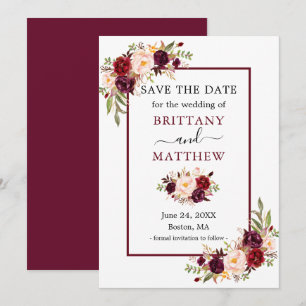 Reserve A Data Frame Floral Moderno da Borgonha Elegante