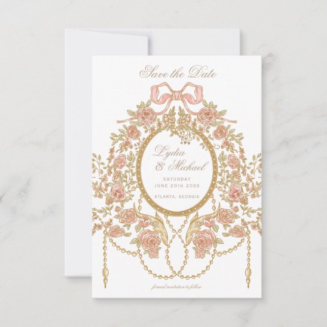 Reserve A Data French Rococo Rose Monogram Wedding (Frente)