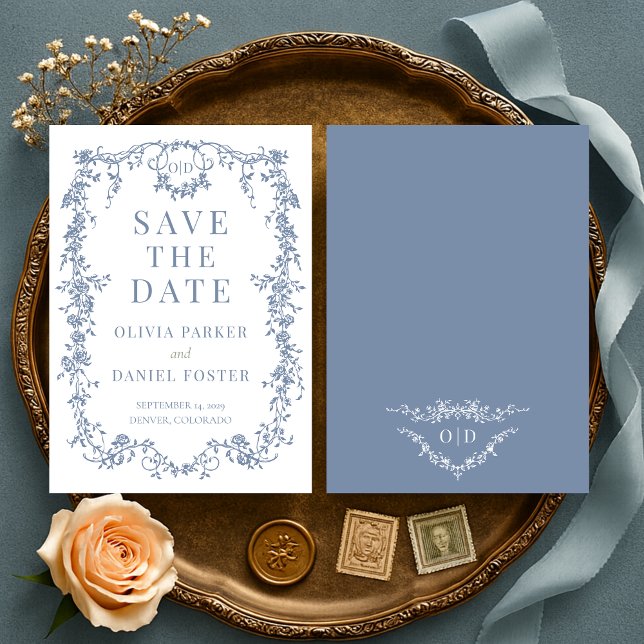 Reserve A Data French Victorian Dusty Blue Wedding Save the Date (Criador carregado)